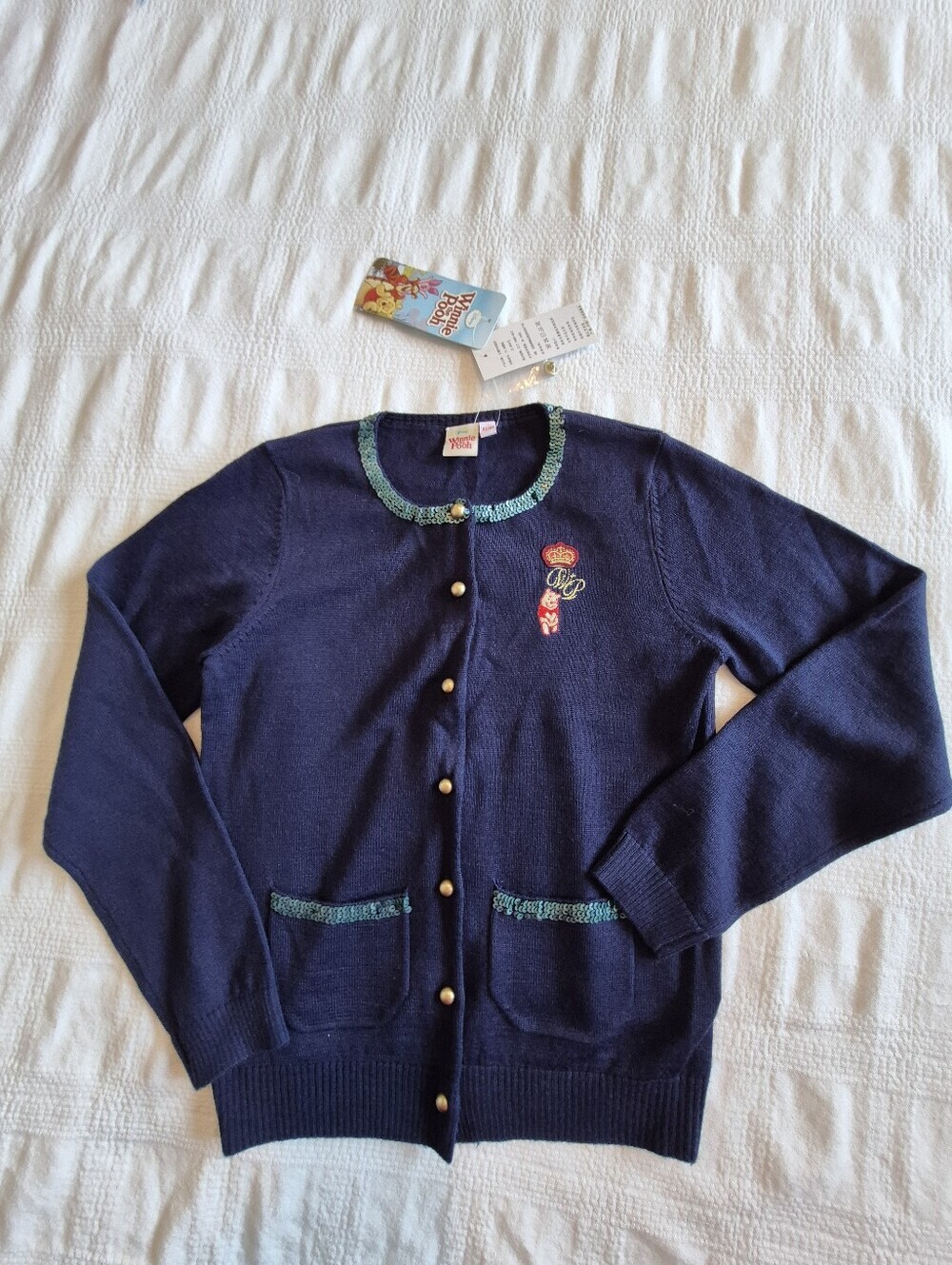 Disney the Pooh girls 140 or 10 blue cardigan Pooh embroidered design NWT